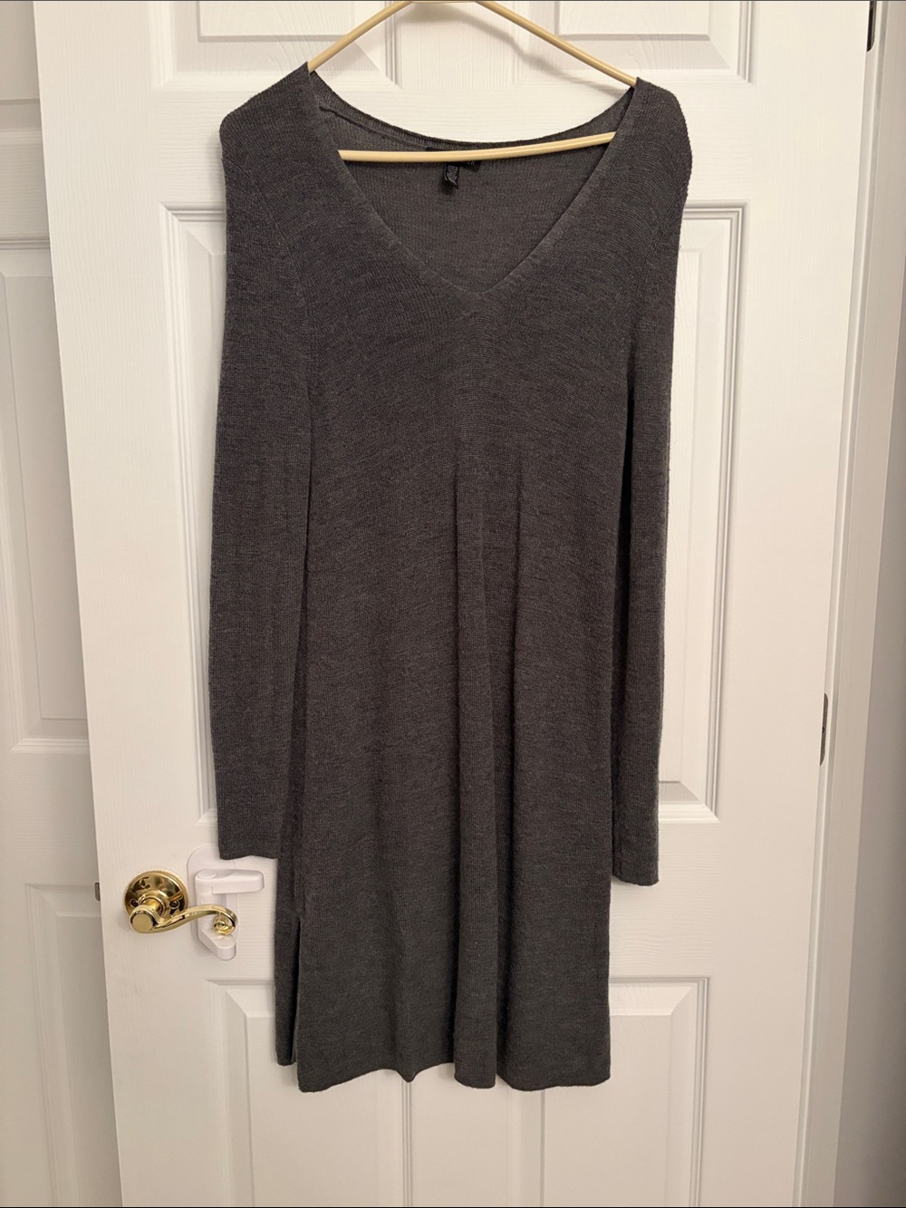 Eileen Fisher Charcoal V-Neck Long-Sleeve Knit Dress
